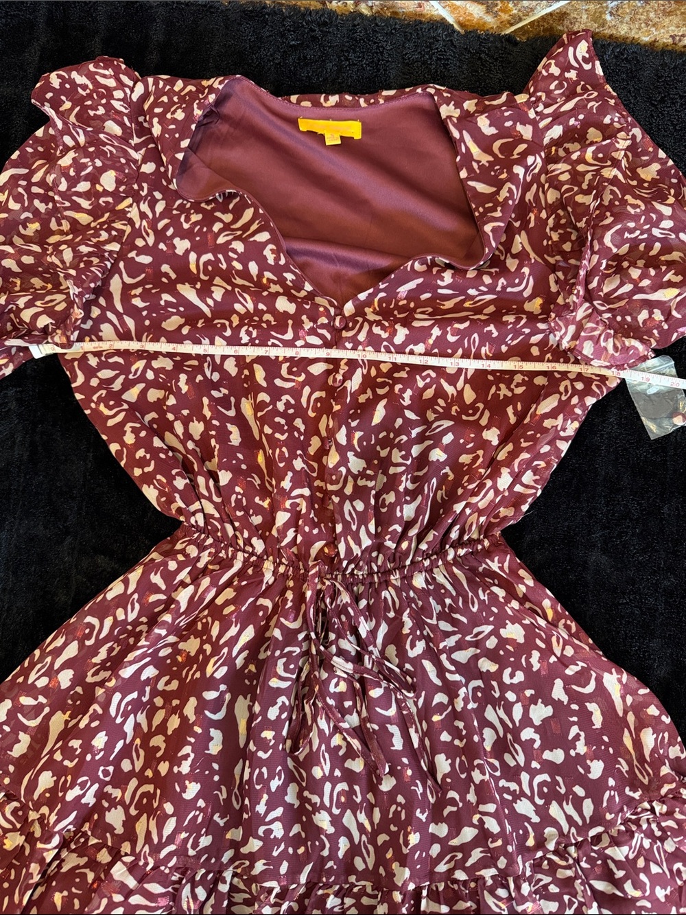 Flying Tomato Burgundy Abstract Animal Print Ruffle Wrap Dress NWOT Size S - Picture 8 of 10